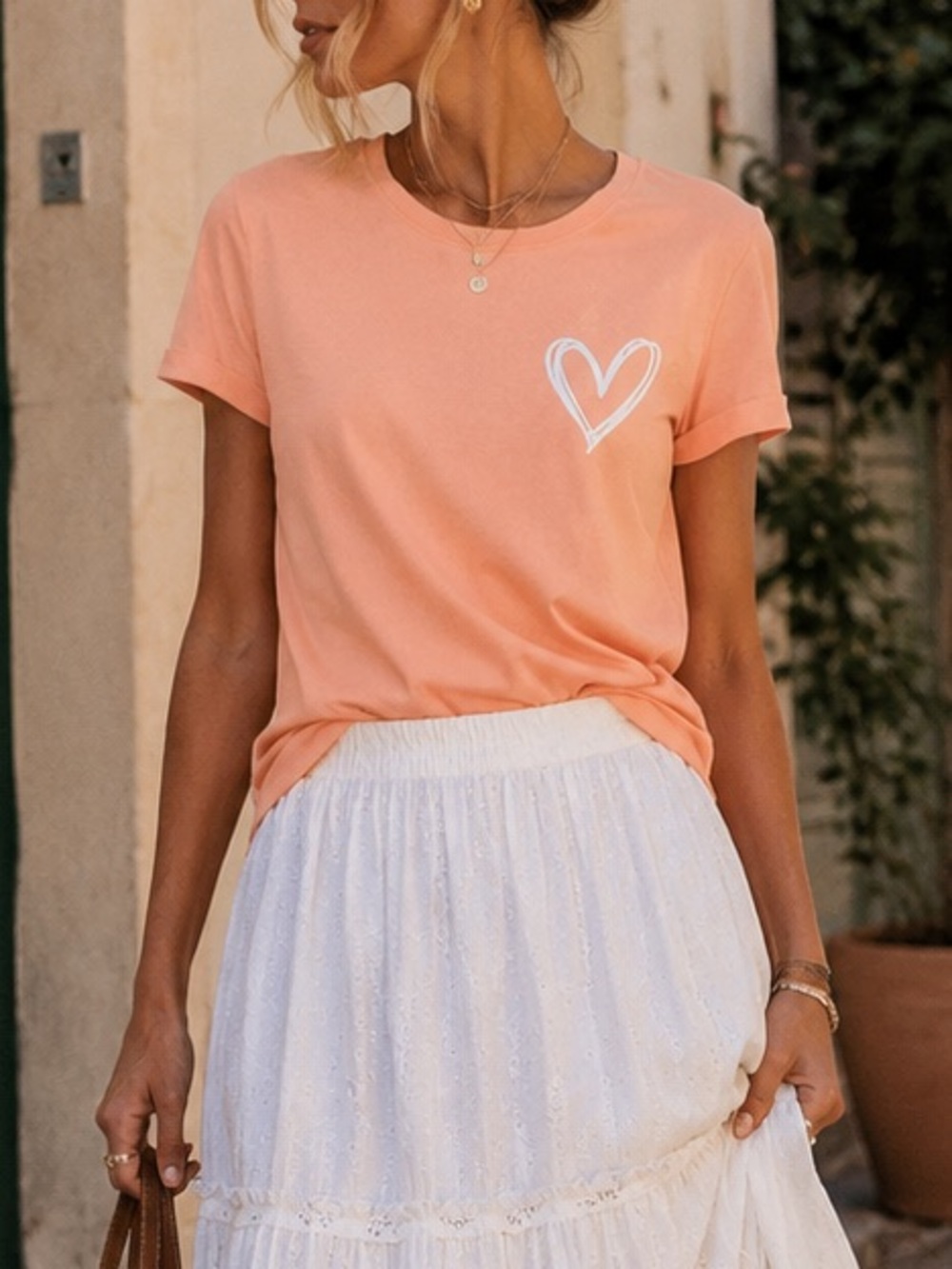 Peach Heart Graphic Tee XXL Oversized T Shirt Casual Cottagecore Boho